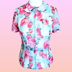 Hell bunny mint blue and pink blouse